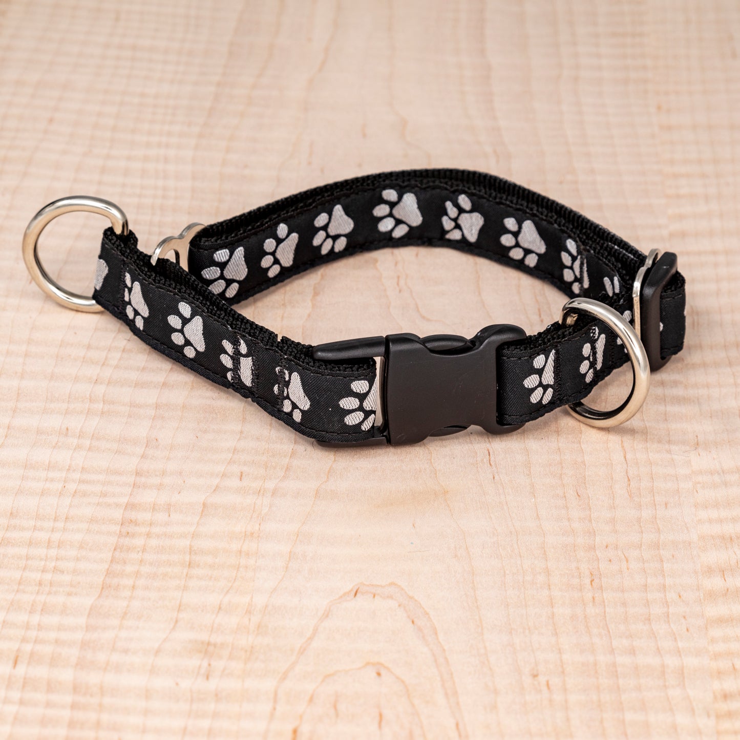 Limited Slip Collar - Reflective Paws Black