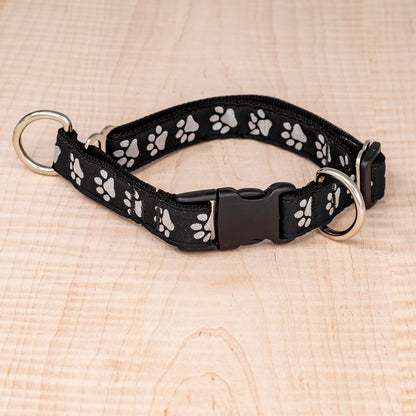 Limited Slip Collar - Reflective Paws Black