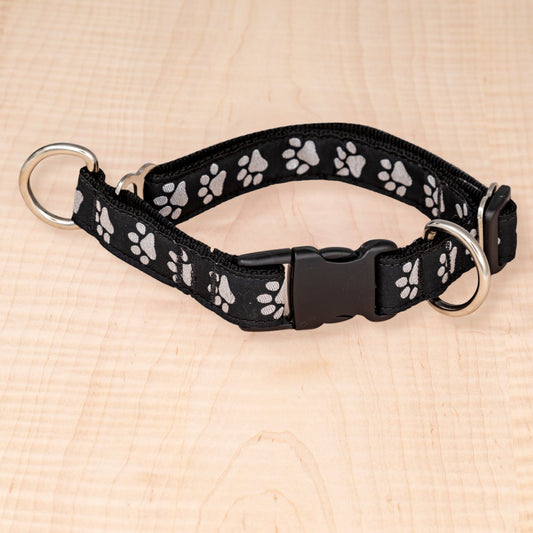 Limited Slip Collar - Reflective Paws Black