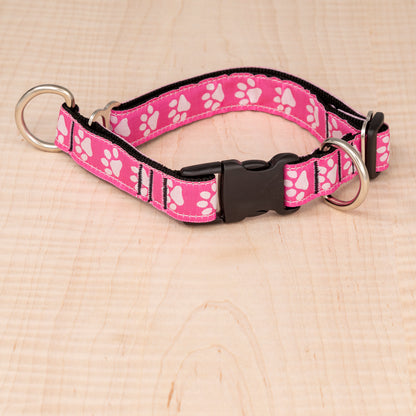 Limited Slip Collar - Reflective Paws Pink