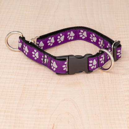 Limited Slip Collar - Reflective Paws Purple