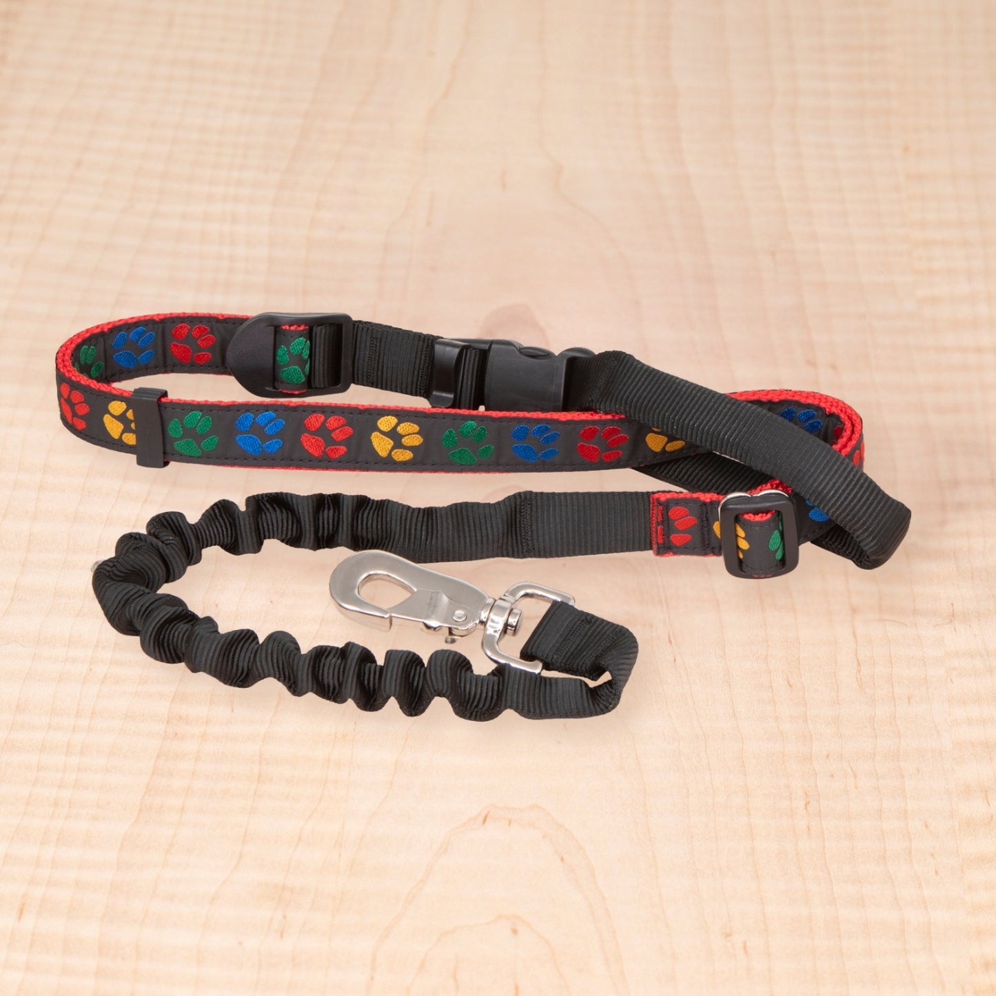 Bungee Leash - Paw Prints Red