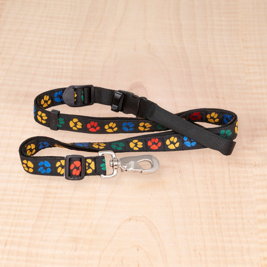 Sports Doggie Leash - Paw Prints Black
