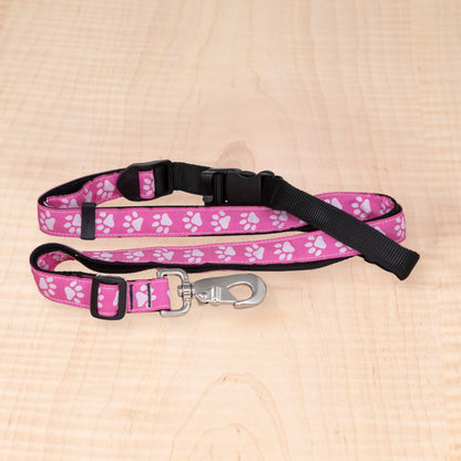 Adjustable Leash - Reflective Paws Pink