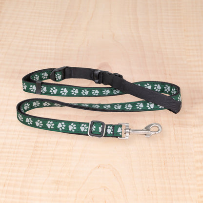 Adjustable Leash- Reflective Paws Green