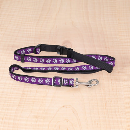Adjustable Leash - Reflective Paws Purple