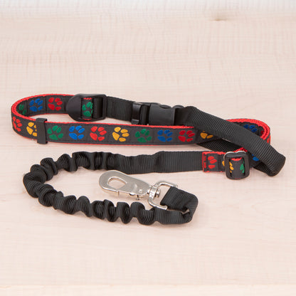 Super Bungee Leash - Paw Prints Red